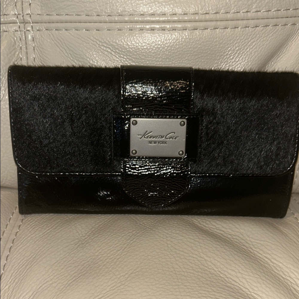 Kenneth Cole Black Leather Leather and Fur Elongated Rare Wallet NWOT